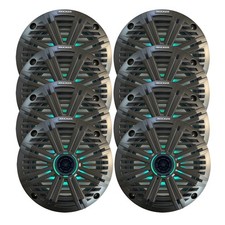 Kicker 6.5" 195 Watt Marine LED Speakers Qty 8 w/Charcoal Salt Water Grilles