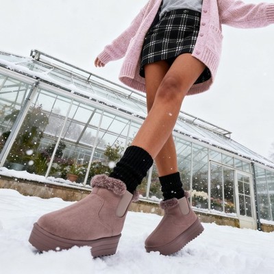 Damen Stiefeletten für Frauen Winter Schnee Fell Stiefel Warm Plateau Wanderschuhe