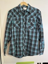 Wrancher By Wrangler Pearl Snap Button Up Long Sleeve Shirt Mens L Plaid Blue