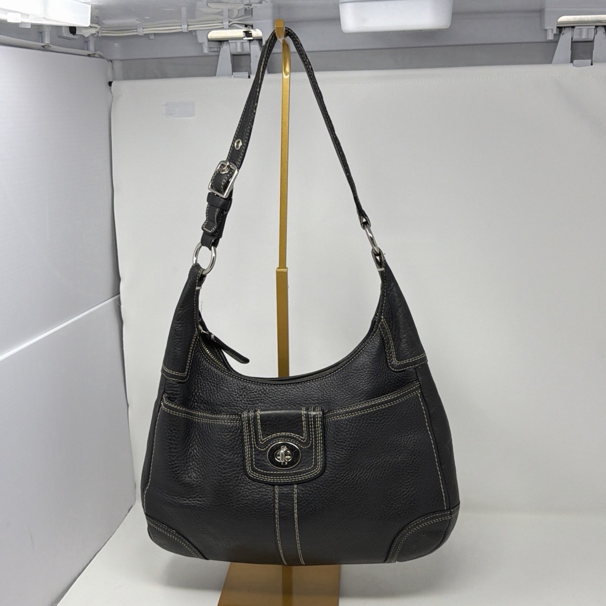 Coach Soho Hamilton Black Pebbled Leather Hobo Bag Turnlock F13956