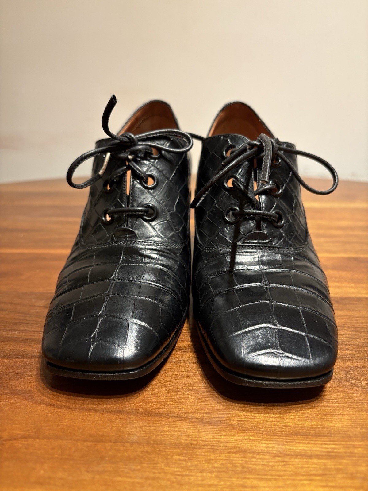 Celine Phoebe Philo Mock Croc Square Toe Block Heel Brogues Black EU 37 US 6.5 image 8