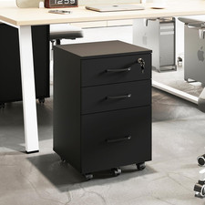 Lockable 3-Drawer Rolling File Cabinet for Home Office Storage, Black