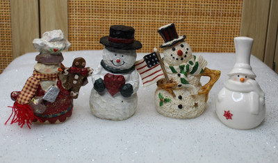 Lot of 4 Ceramic Snowmen   K s Collection, Napco, Kurt S. Adler + 1 Unmarked