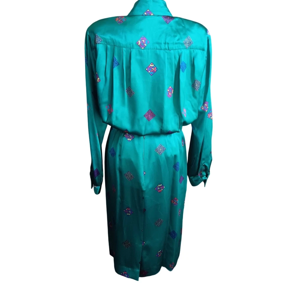 sz 6 винтажный Anne Klein шелк платье комплект бирюзовый и фиолетовый геометрический узор юбка Топ - Изображение 2 из 4