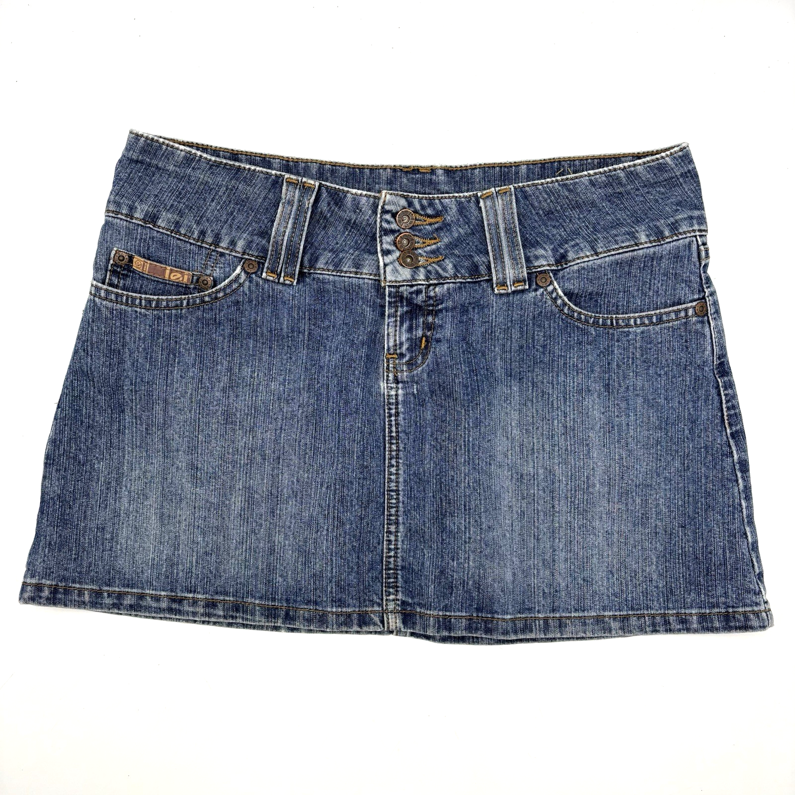 Vintage 00s Y2K l.e.i Medium Wash Mid Rise A-line Denim Mini Skirt Jr 9 31x12.5