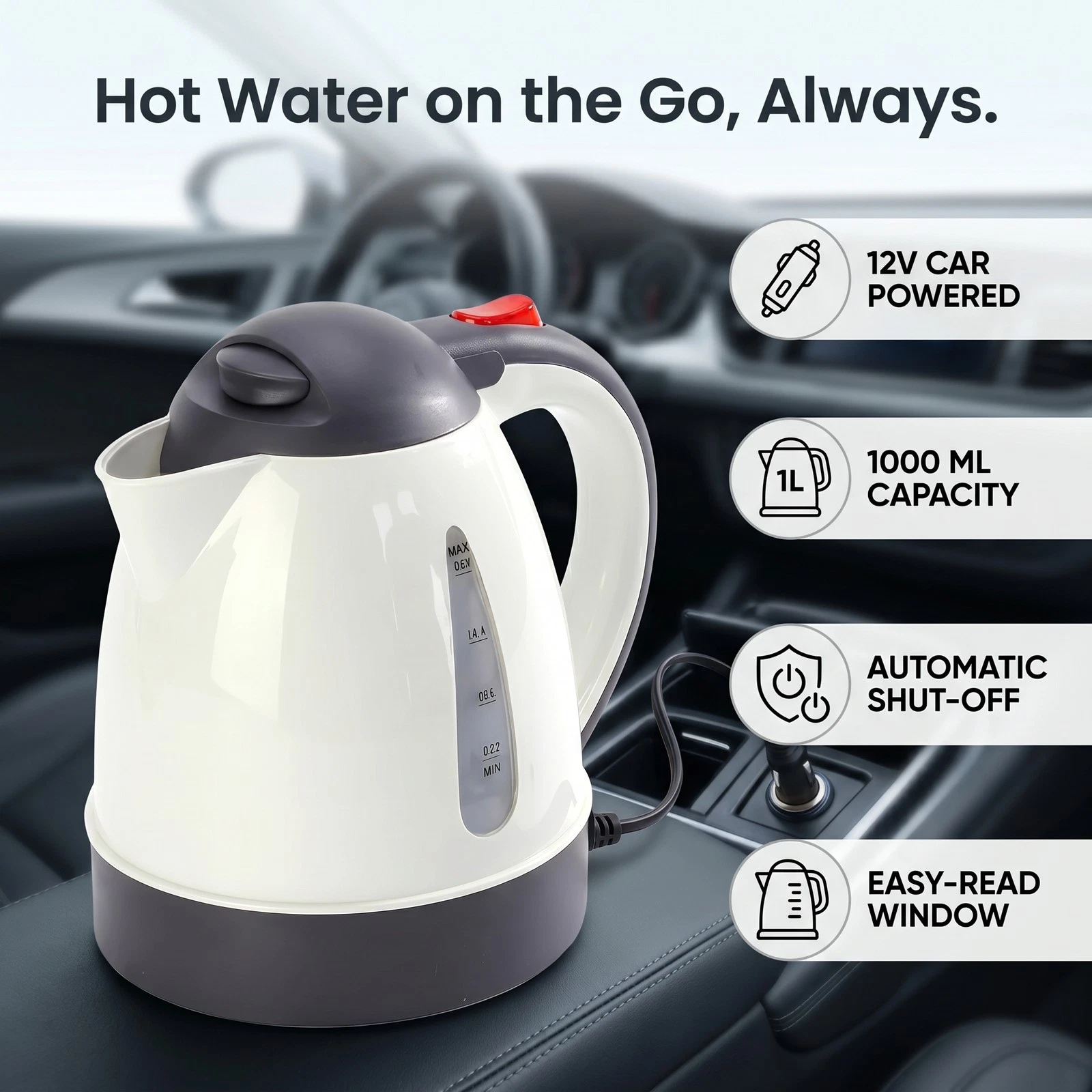 Car Electric Kettle Anti-drip Spout Water Level Window Stainless Steel Travel Ke