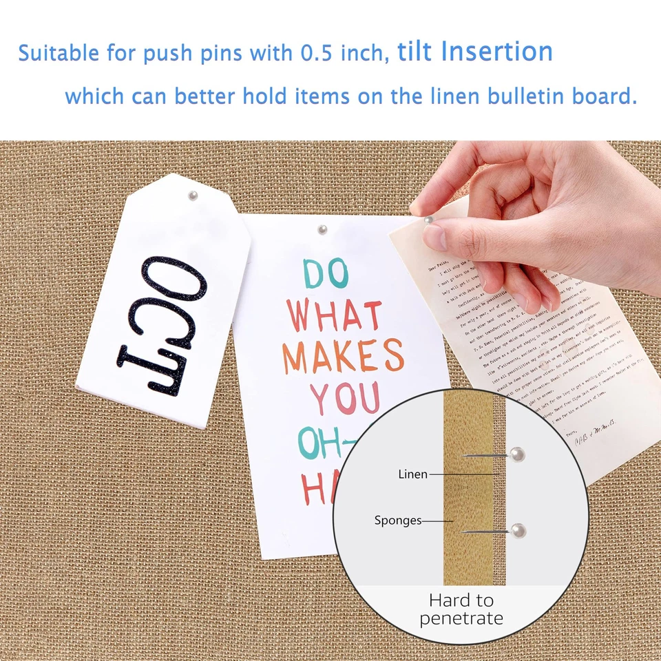 Linen Bulletin Board 18 X 29 Inches Wood Frame, Fabric Pin Board Corkboards f... - Image 3 of 4