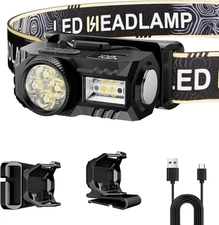 LED Rechargeable Headlamp with Motion Sensor,6 Modes for Camping & Hiking Gear E