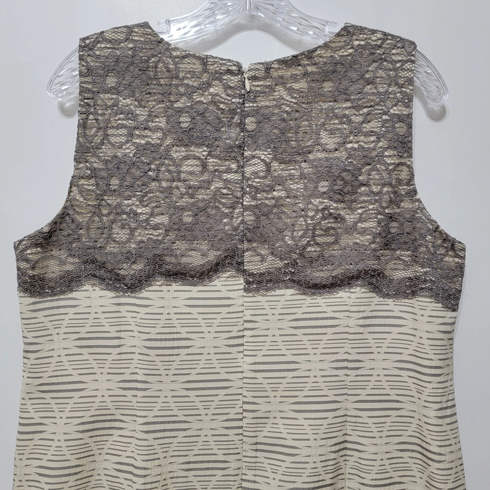 OFF WHITE LOFT OUTLET abito tubino orlo pizzo donna Petite 14P bianco sporco grigio senza maniche