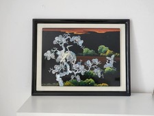 Tableau laqué vietnamien fait main, incrustations nacre