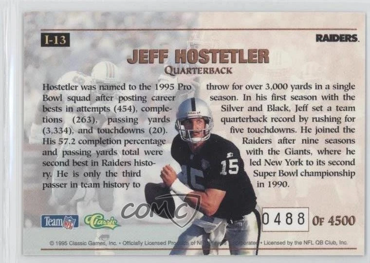 1995 Classic Pro Line Impact /4500 Jeff Hostetler #I-13 - Image 2 of 2