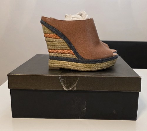 Luxury Rebel Wedge Shoes Natural Brown Womens Peep Toe Heels Size 37M (~US 6.5)