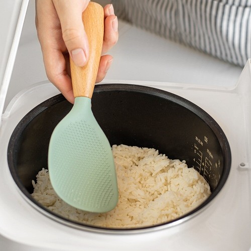 Wooden Handle Stand-Up Silicone Rice Spoon Nonstick Anti Scalding Rice Spatula - Picture 6 of 14
