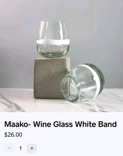 Set Of 3 Maako Wine Glass White Band Thick Handblown Glass Beautiful 78 MSRP - Picture 8 of 8