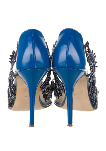 Oscar De La Renta Blue Lace Alyssa Embellished Heels 38.5 - Picture 5 of 6