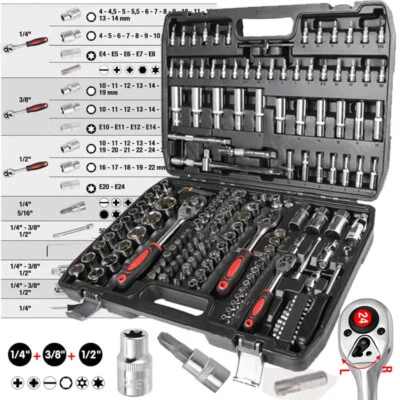 WZTO Set di chiavi a bussola 172 pezzi valigetta porta attrezzi cassetta a cricchetto scricchiolio valigetta