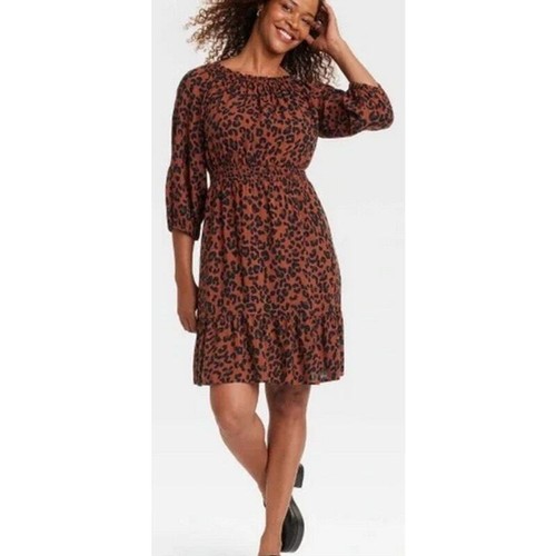 NWT Knox Rose Orange Leopard Cheetah Animal Print Smocked Dress sz XL - Picture 2 of 8