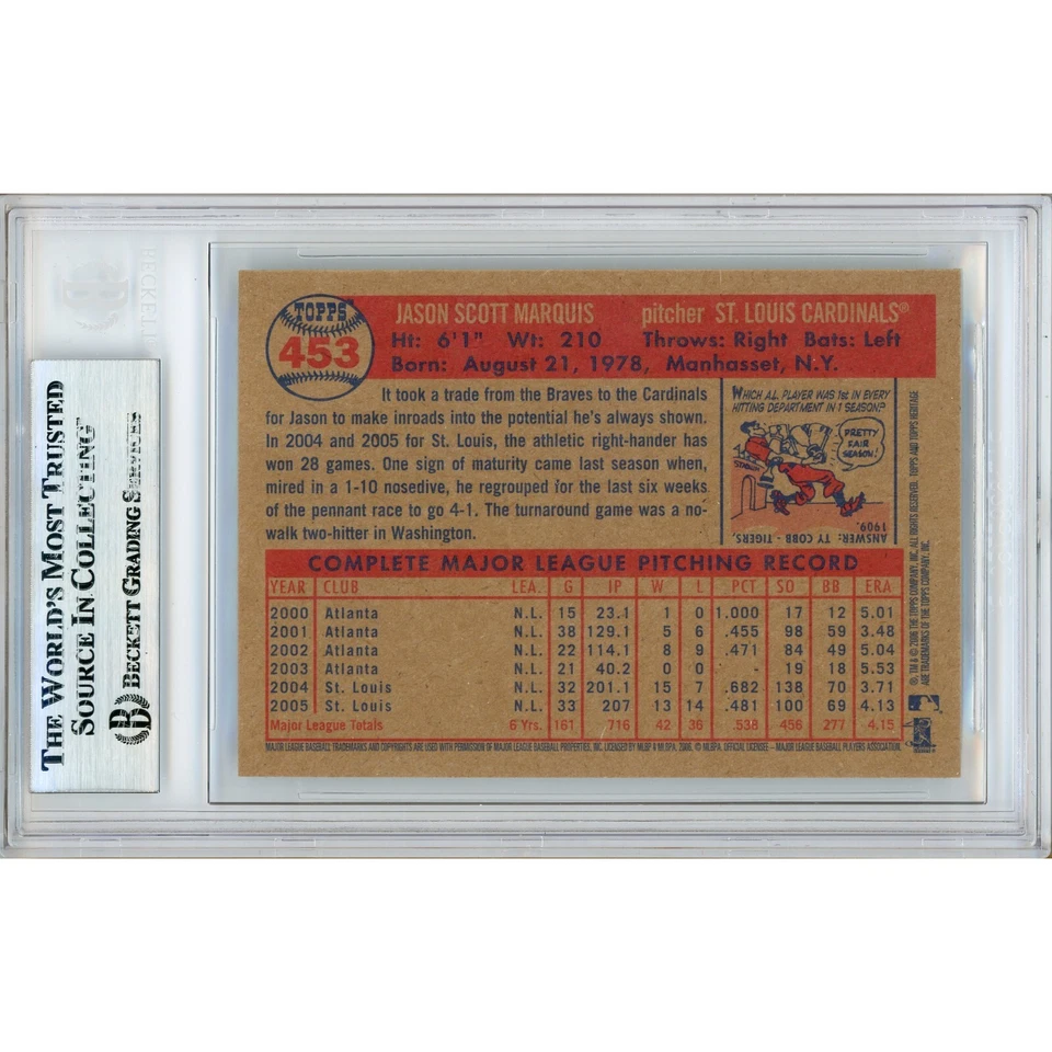 Jason Marquis Firmado 2006 Topps Heritage #453 Cardinals Beckett BAS Losa Automático Foto 2 de 4