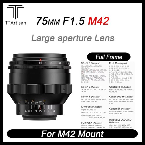 TTArtisan 75mm F1.5 Full Frame Swirly Bokeh Magic Lens M42 Sony Nikon Canon Fuji - Picture 1 of 20