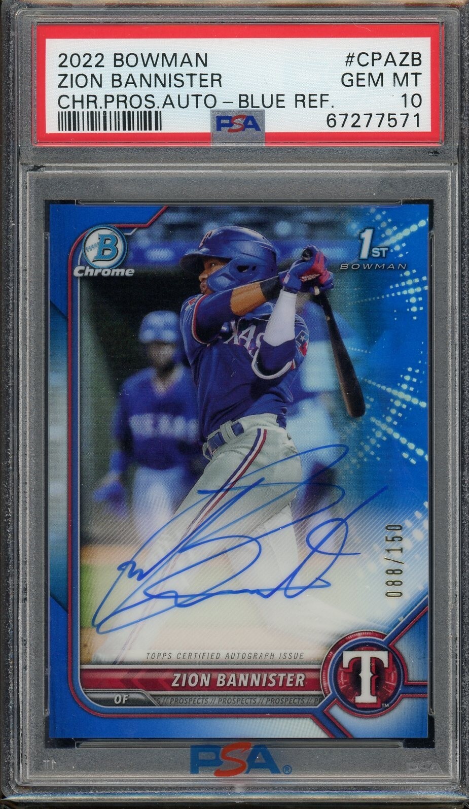 2022 Bowman Chrome #CPAZB Zion Bannister 1st Blue Refractor Auto /150 PSA 10 GM