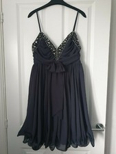FRENCH CONNECTION STUNNING GREY SHEER SPARKLY EMBELLISHED BEAD PEARL PROM DRESS