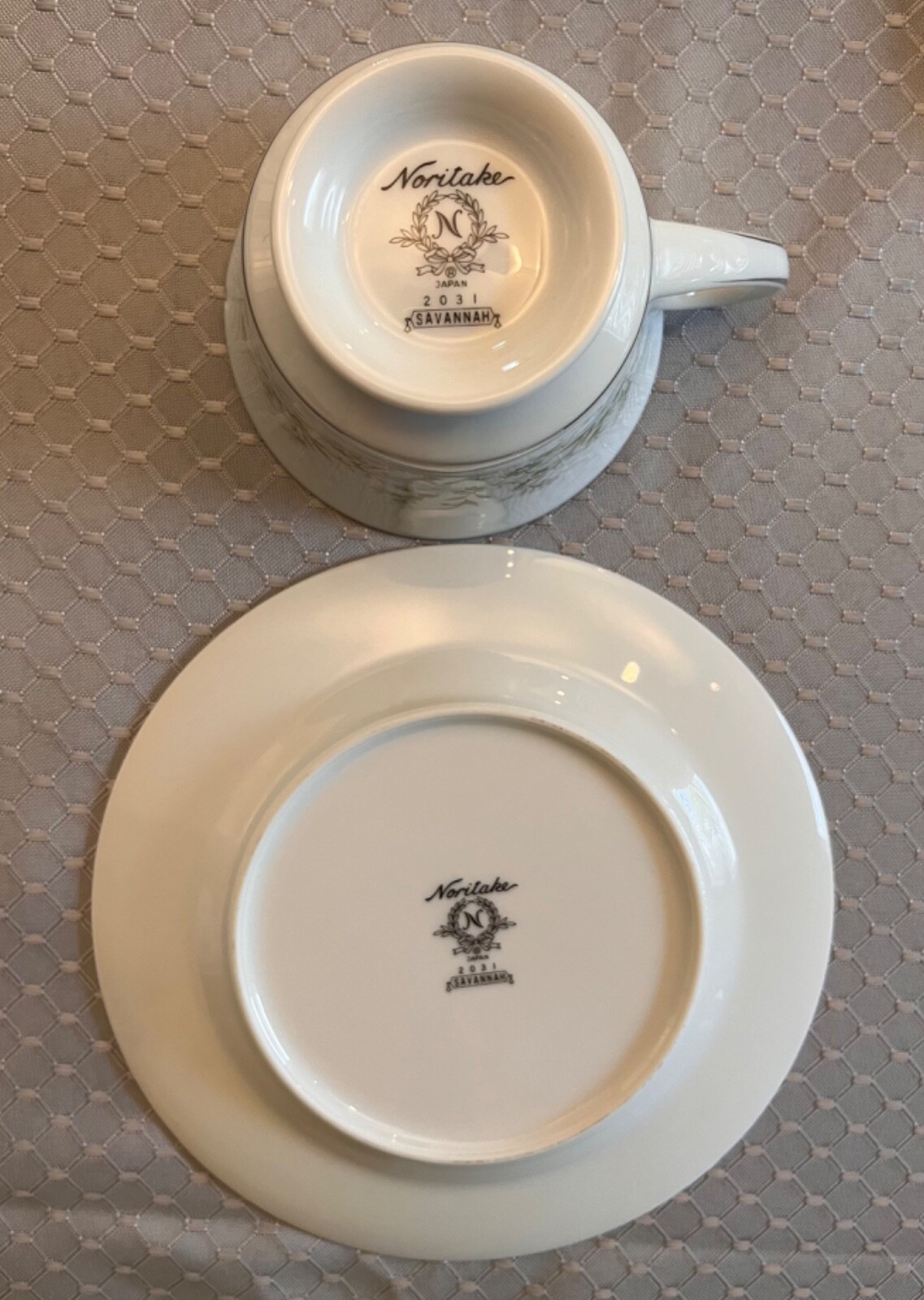 Noritake Savannah Tea Cup Saucer Sets 2031 Green White Floral