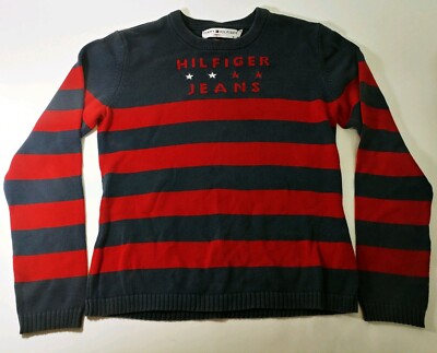 Vintage 90s Tommy Hilfiger Sweater Red/Blue Striped Youth Sz Large