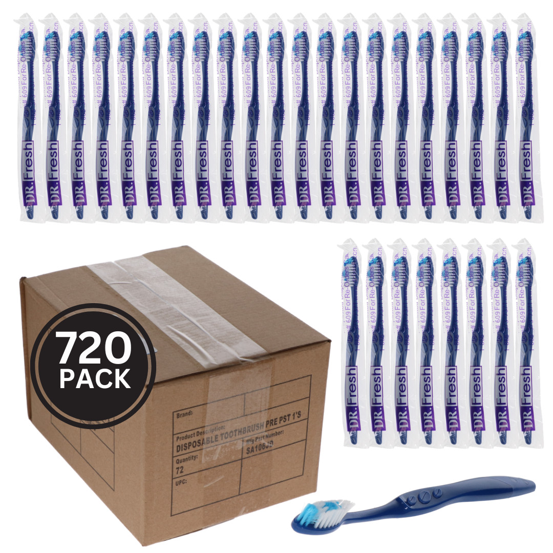 Dr. Fresh Pre-Pasted Disposable Toothbrush, 720/Pack  Adult Bulk Toothbrushes