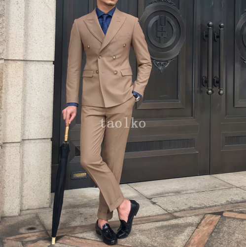 Double Breasted Men Blazers Tuxedos Formal Dress Jacket Coat Pants 2pcs Suits XL - Picture 7 of 20