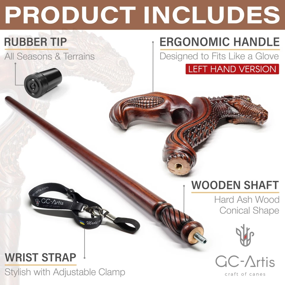 Эргономичная трость дракона деревянная резная трость фантазия для ходьбы для мужчин женщин идея подарка - Изображение 3 из 4