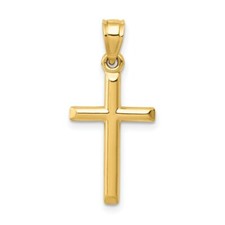 Real 14kt Yellow Gold Polished Hollow Cross Pendant