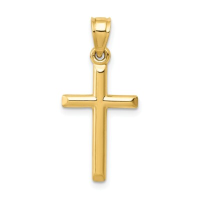 Echt 14kt Gelbgold poliert Hohlkreuz Anhänger