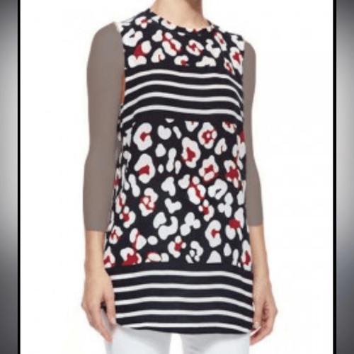Valentino Red Silk Tunic Blouse Sleeveless Printed Size 6 IT 42