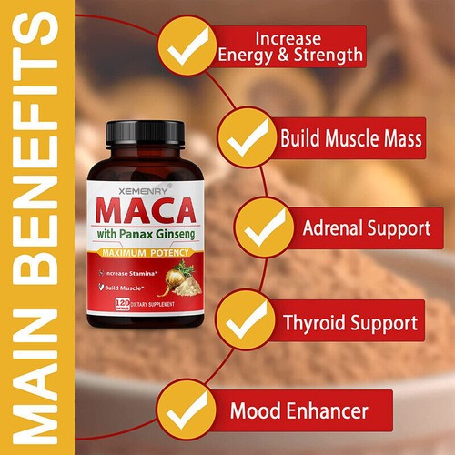 Raíz de Maca con Panax Ginseng Cápsulas 7200mg - Potenciador de Testosterona - Imagen 6 de 11