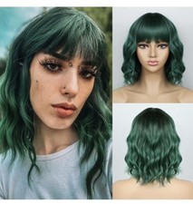 Green Wig with Bangs Dark Green Wig for Women Ombre Green Wigs