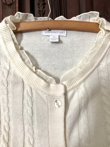 Charter Club Beige Off White Ivory Cardigan Sweater Ruffled Collar Sleeve XL 16 - Picture 5 of 8