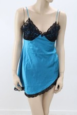 Vtg Y2K Victorias Secret Nightie S Babydoll Satin Peacock Blue Nightgown