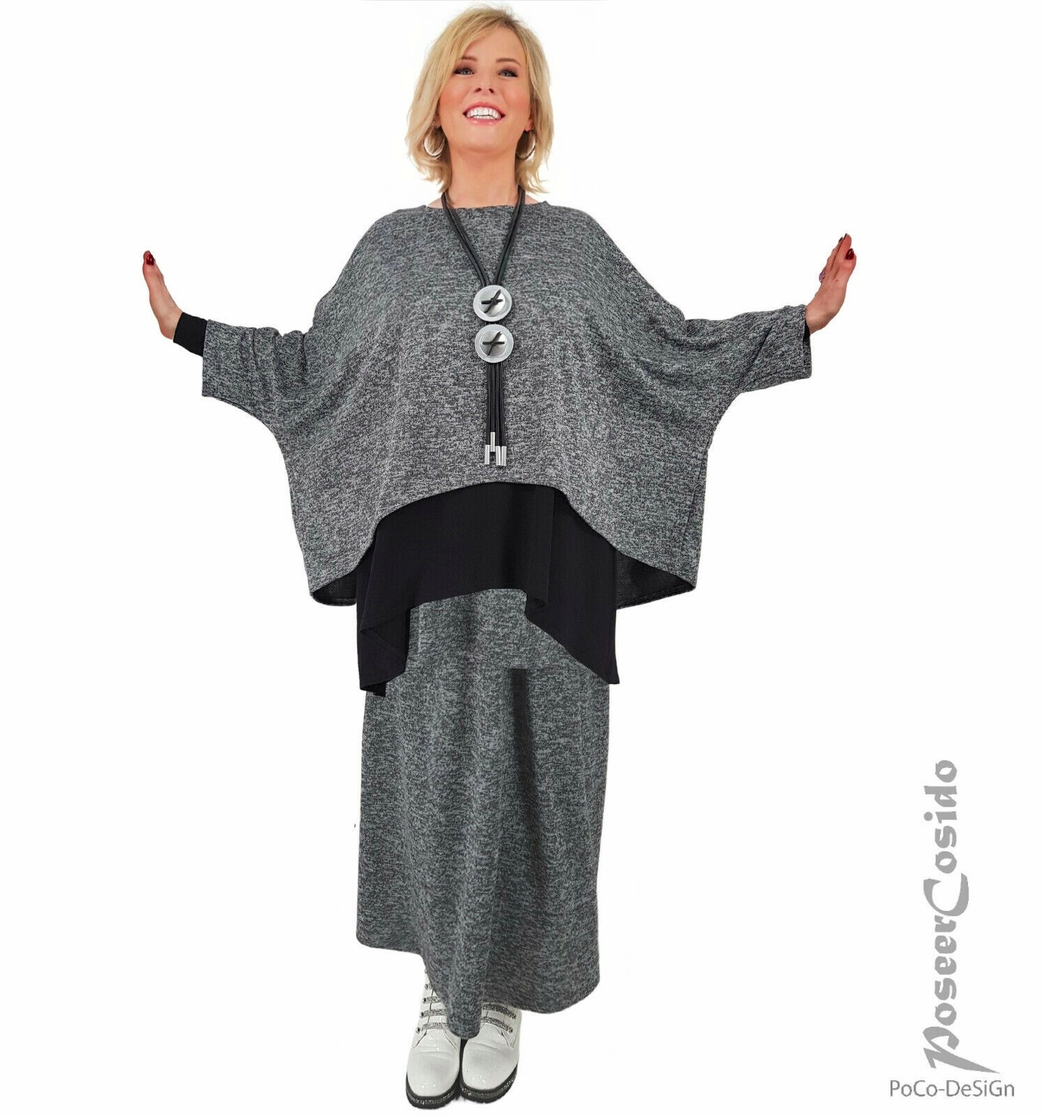 PoCo Design LAGENLOOK Strick Rock Ela grau 44 46 48 50 52 54 56 58 L-XL-XXL-XXXL