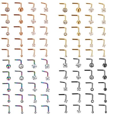 20pc CZ Nose Stud L-Shape Stainless Steel Septum Rings Body Piercing Jewelry 20G