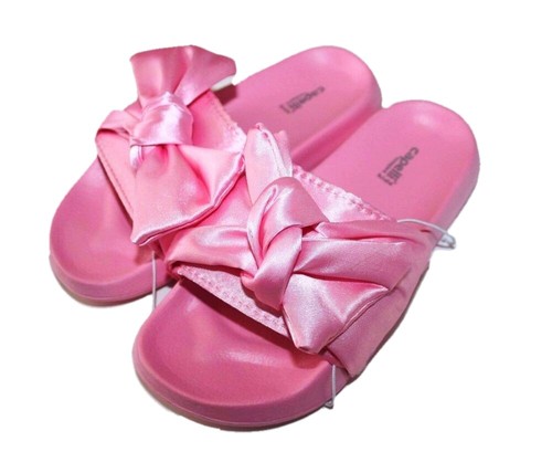 Capelli New York Kids Girls Flat Slides Satin Bow Flip Flop Pink Silver Sz 1-2 - Picture 2 of 5
