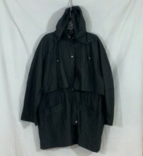 Totes Black Floral Zebra Trench Coat Long Rain Jacket Pockets 100% Nylon Size Xl