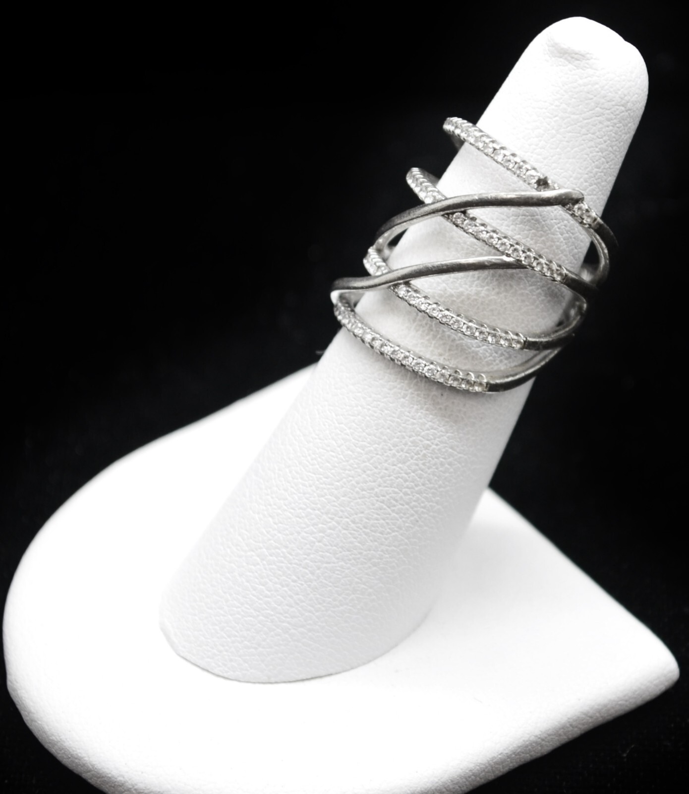 Sterling Silver Large Layered Sparkling Cuff Ring… - image 3