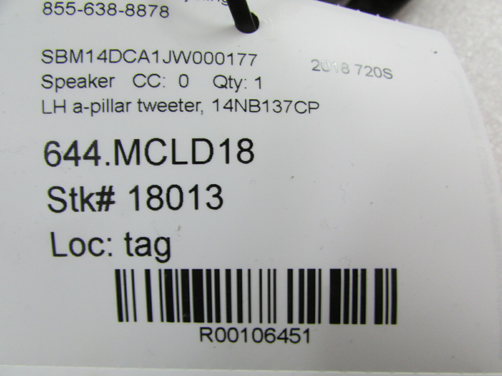 McLaren 720S, LH, Left A-Pillar Tweeter, Used, P/N 14NB137CP