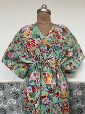 India Green Floral Kaftan Summer Bikini Cover Up Maxi Beach Kimonos Dresses US