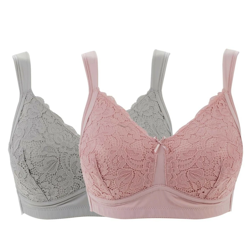 Paquete de 2 sujetadores de copa moldeados Rhonda Shear con cierre trasero gris/rosa polvoriento talla X-grande Foto 2 de 4