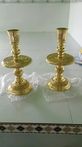 Candelabros de latón para altares budistas y católicos hechos a mano por Art Vietnam - Imagen 7 de 10