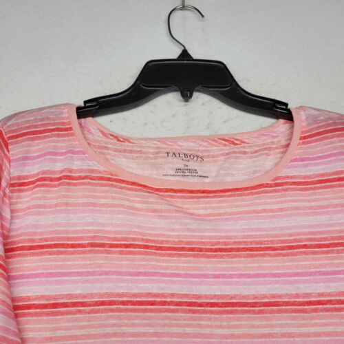 Talbots Shirt Womens Plus 2X Pink Striped Linen 3/4 Sleeve Stretch Top Blouse - Picture 3 of 10