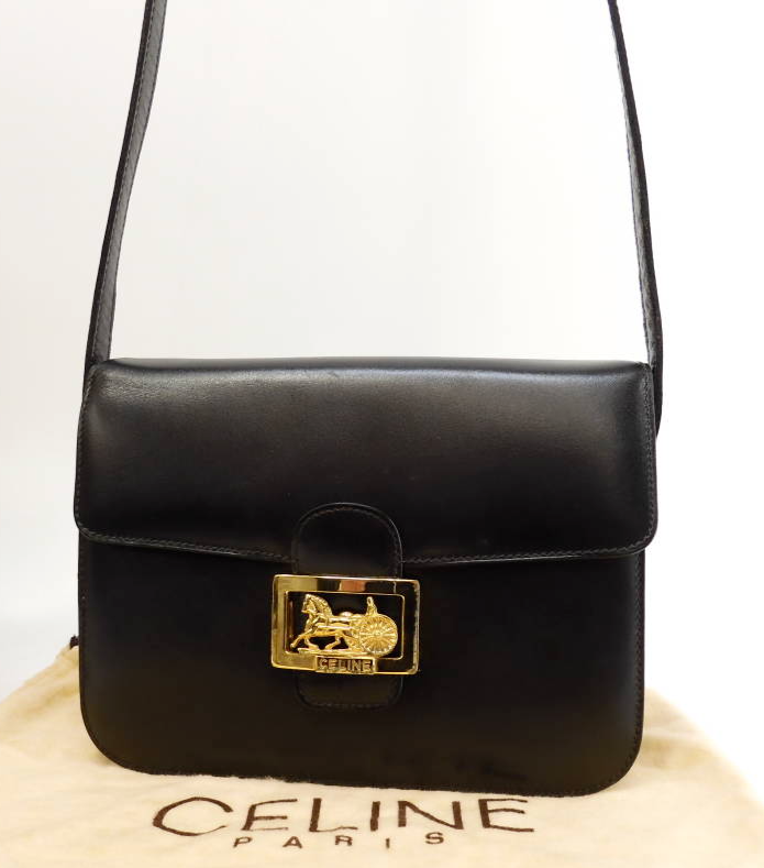 Authentic CELINE Vintage Carriage Logo Leather Crossbody Bag