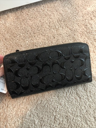 Cartera negra Coach F53126 con cremallera en relieve nueva con etiquetas - Imagen 3 de 6