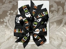 Black Halloween Ghost Hair Bow Clip Grosgrain Ribbon Girl Hair Barrette Set